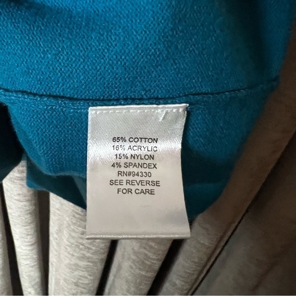 Take Out Turquoise Turtleneck Button Accent Elbow Length Sweater Dress Large - Picture 8 of 14